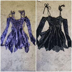 Set Of Two- Current Mood Velvet Handkerchief Dresses  F is For Fairies